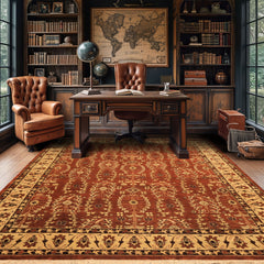 8x10 Rust, Beige, Light Gold Color Hand Knotted Agra Wool Traditional Oriental Rug