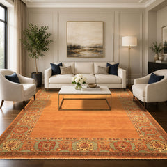 8x10 Caramel, Turquoise, Brown Color Hand Knotted Jaipur Wool Traditional Oriental Rug