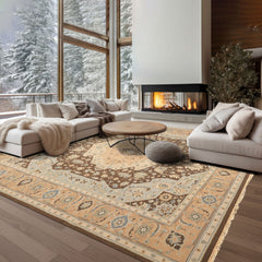 8x10 Peach, Brown, Mint Color Hand Knotted Soumak Wool Traditional Oriental Rug