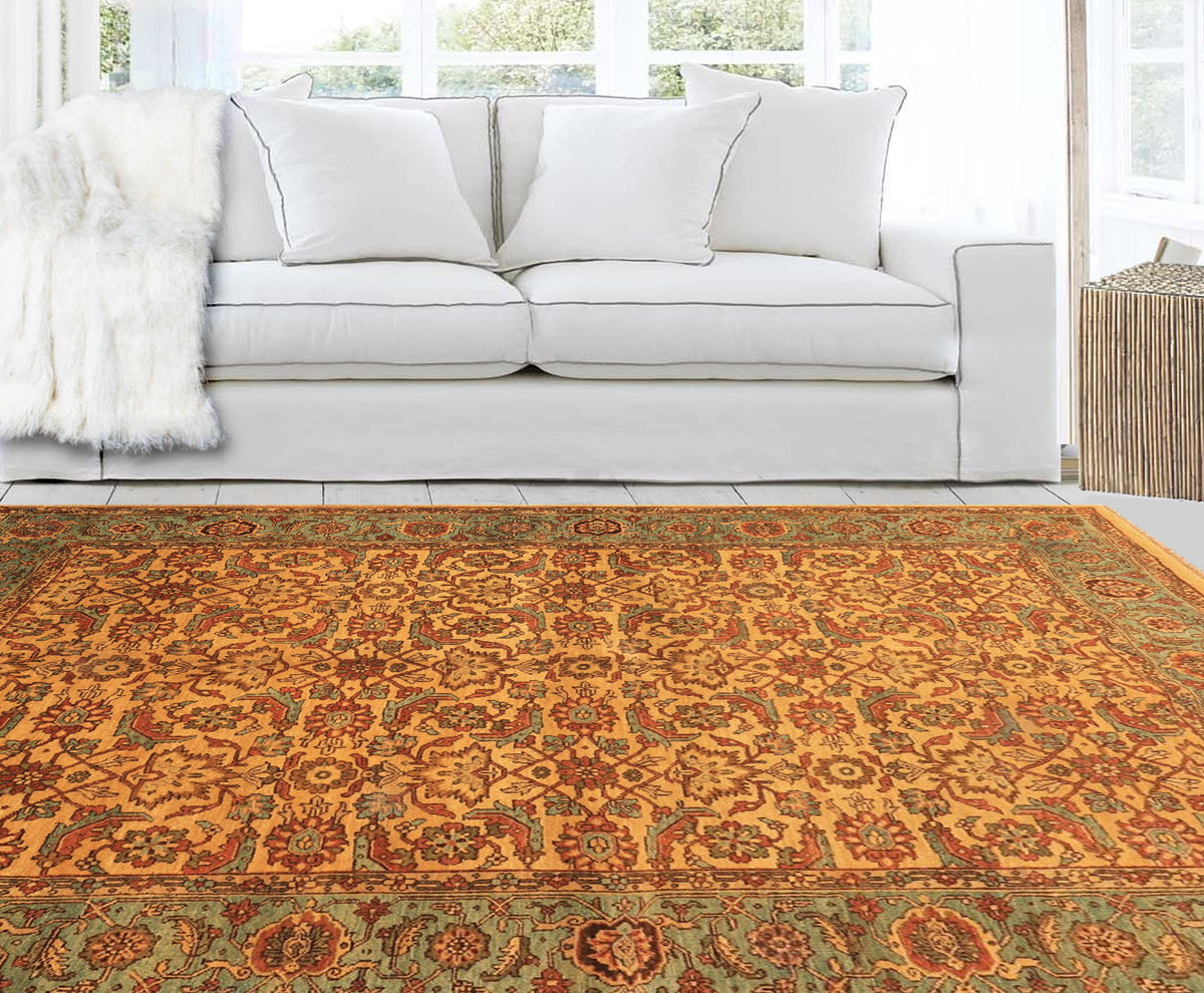 6x9 Gold, Turquoise, Rust Color Hand Knotted Oushak Wool Traditional Oriental Rug