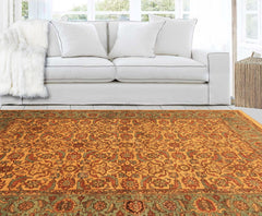 6x9 Gold, Turquoise, Rust Color Hand Knotted Oushak Wool Traditional Oriental Rug