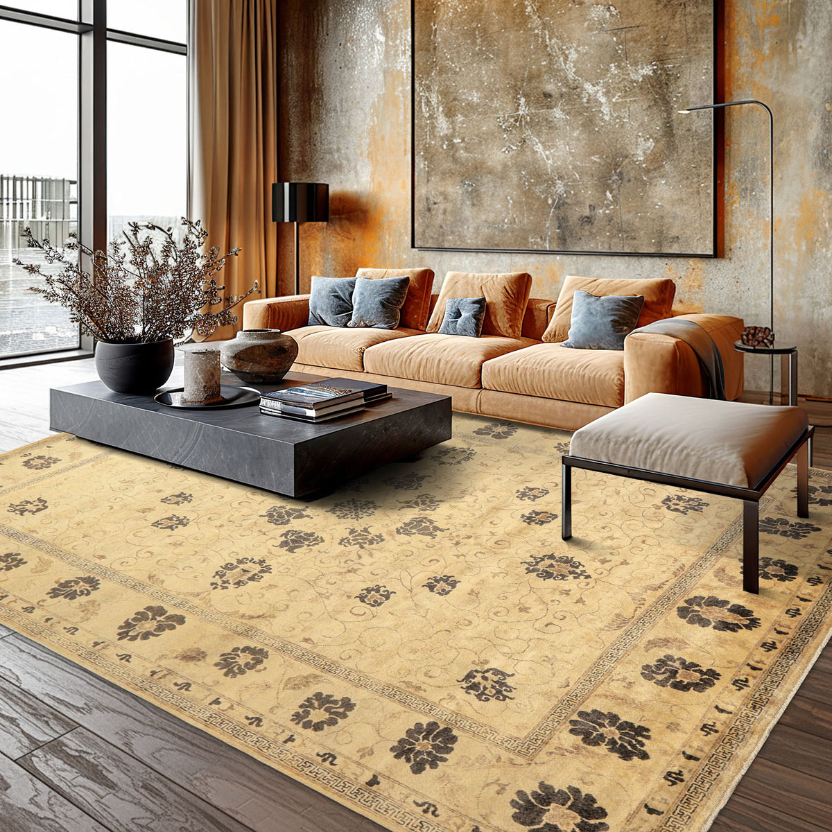 9x12 Beige, Brown, Chocolate Color Hand Knotted Oushak New Zealand Wool Transitional Oriental Rug