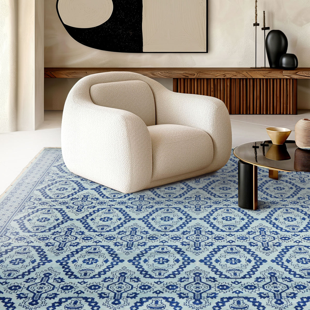 8x10 Blue, Navy, Color Hand Knotted Bokhara Wool Transitional Oriental Rug