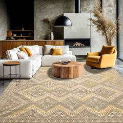 8x10 Mossy Gray, Gold, Muted earth tones Color Hand Knotted Oushak Wool Transitional Oriental Rug