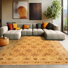 8x10 Gold, Rust, Tan Color Hand Knotted Oushak Wool Transitional Oriental Rug