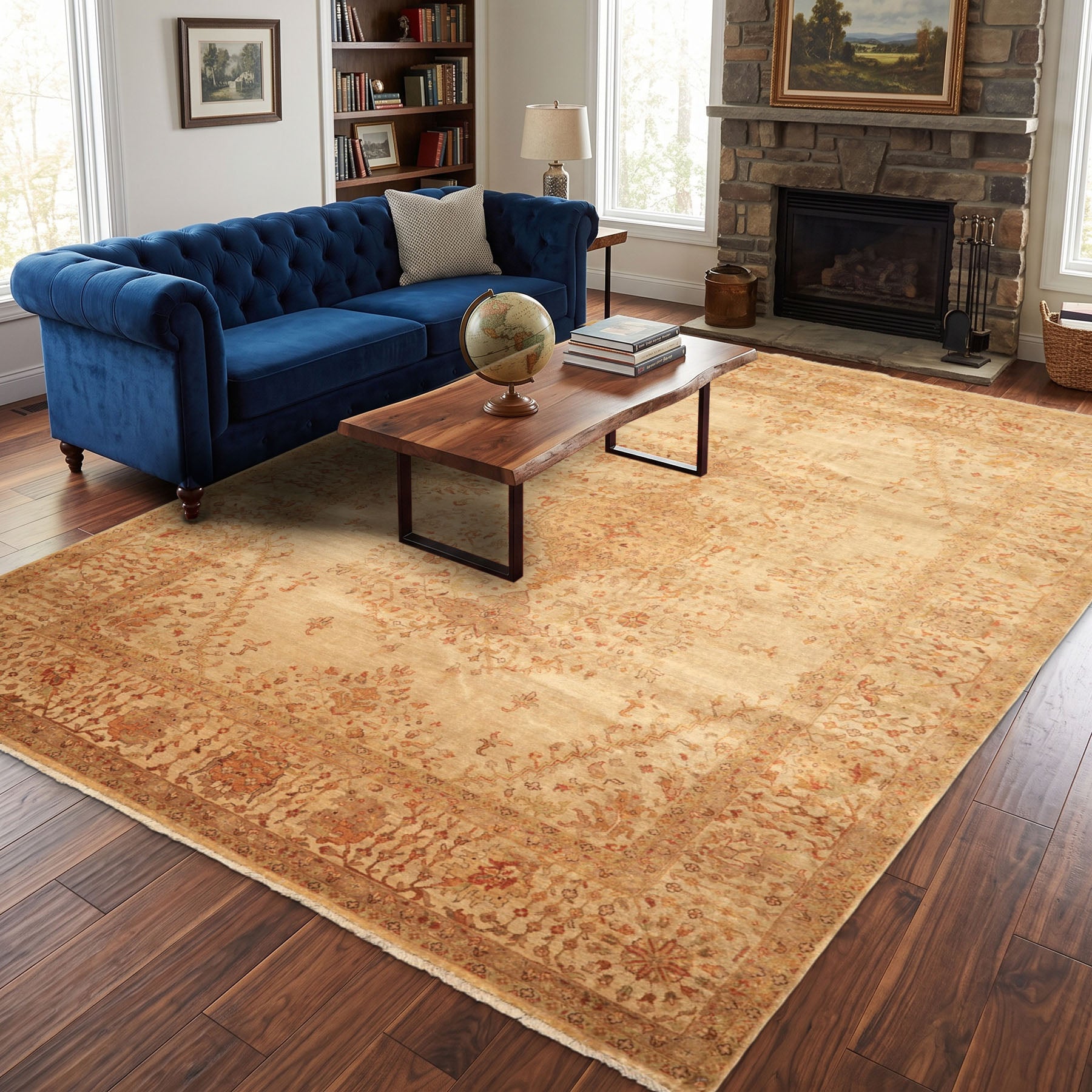 9x12 Beige, Tan, Gold Color Hand Knotted Agra Wool Traditional Oriental Rug