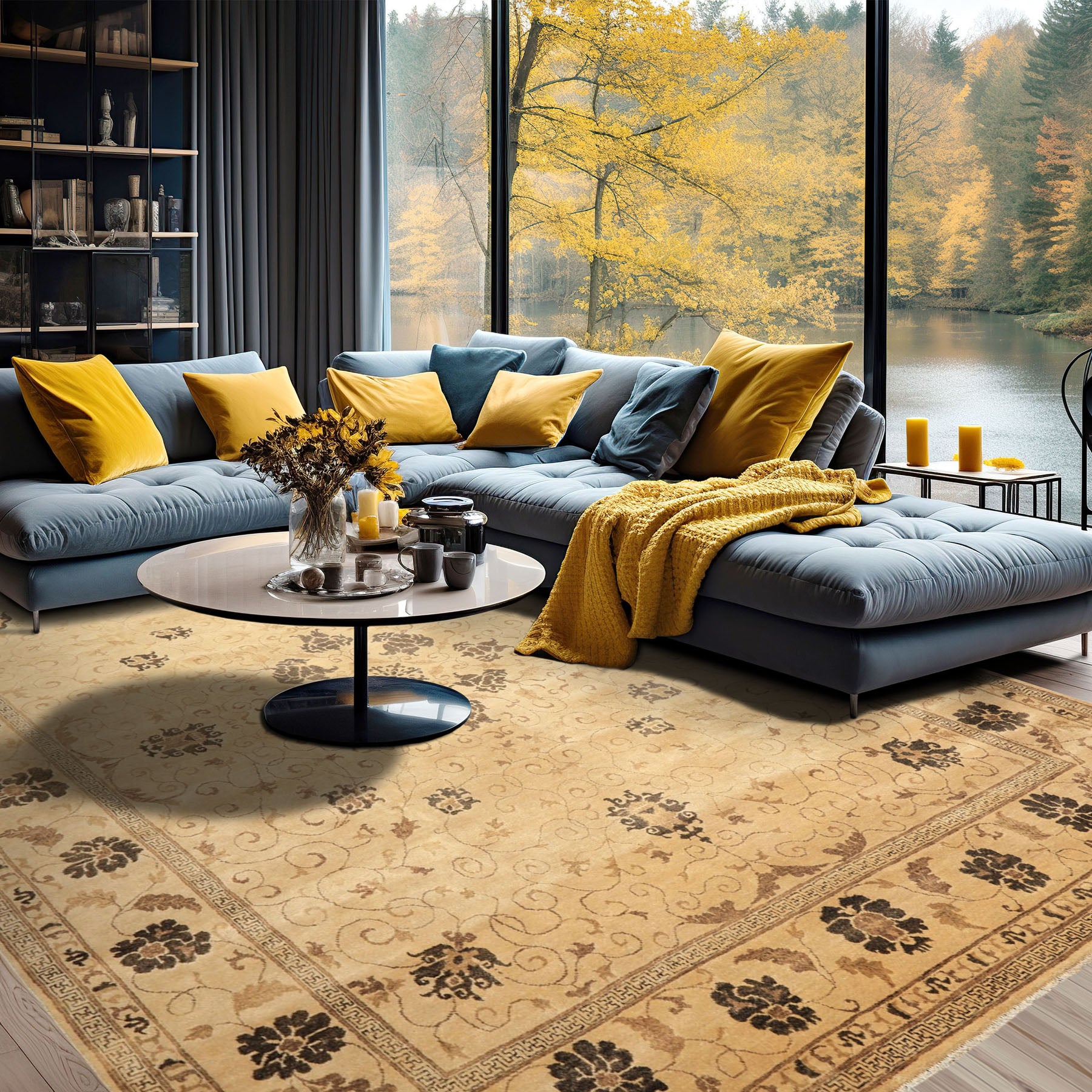 9x12 Beige, Brown, Chocolate Color Hand Knotted Oushak New Zealand Wool Transitional Oriental Rug