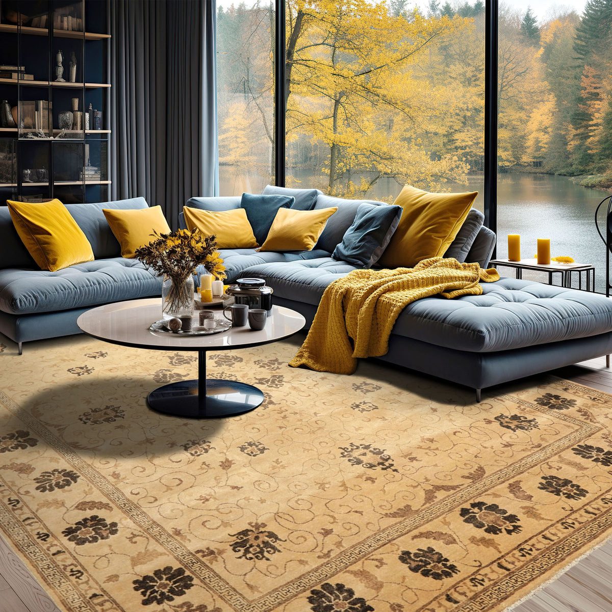 9x12 Beige, Brown, Chocolate Color Hand Knotted Oushak New Zealand Wool Transitional Oriental Rug