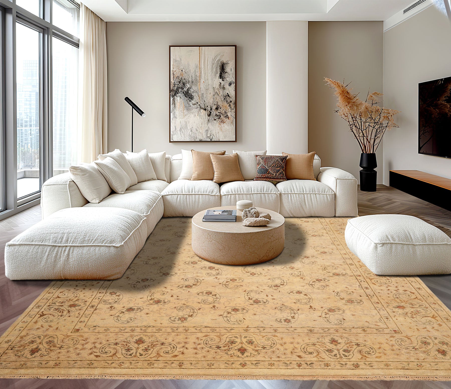 9x12 Beige, Caramel, Green Color Hand Knotted Agra Wool Traditional Oriental Rug