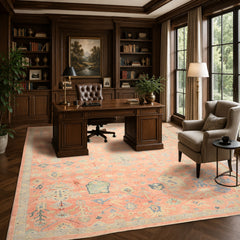 9x12 Blush, Blue, Mint Color Hand Knotted Oushak Wool Transitional Oriental Rug