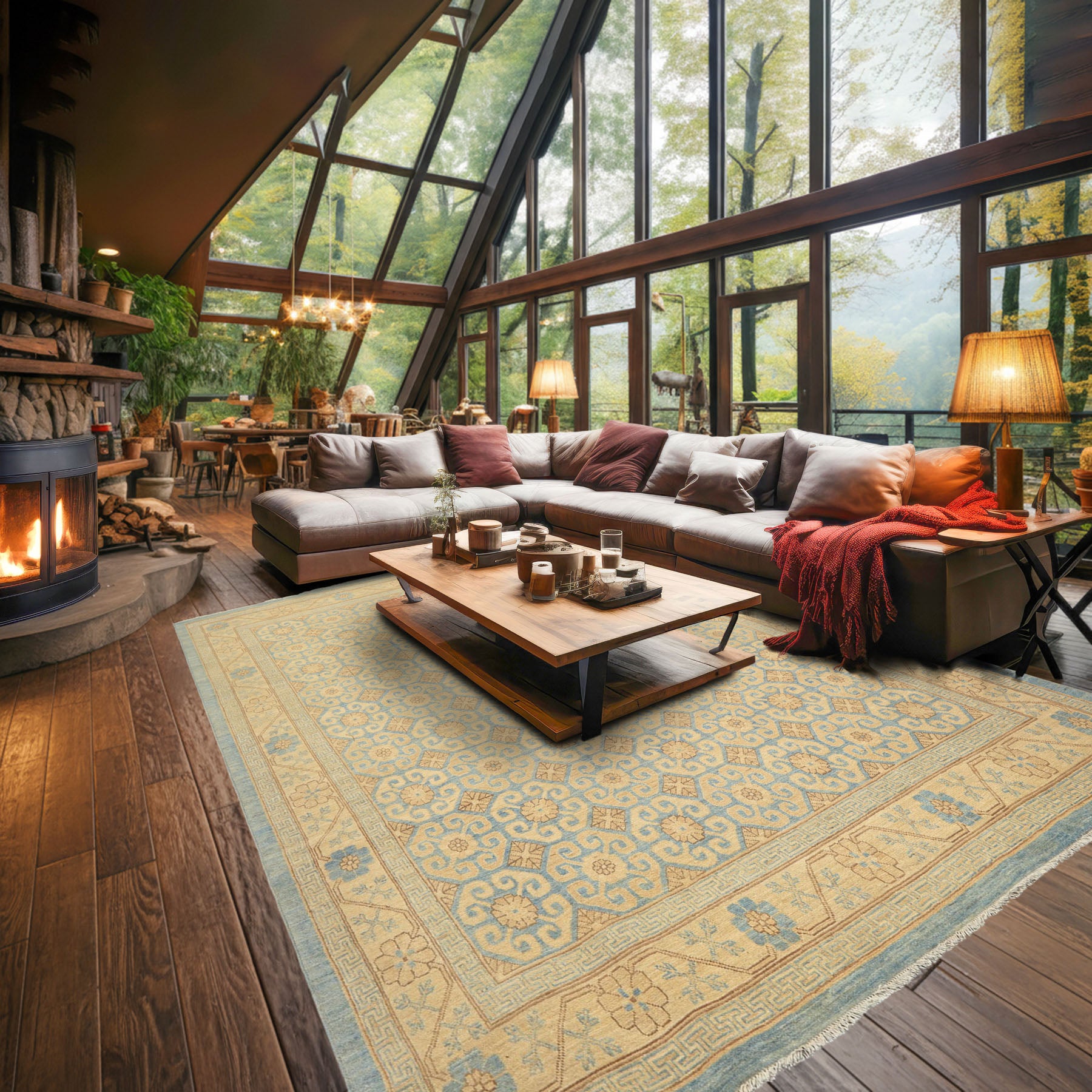 8x11 Beige, Aqua, Bown Color Hand Knotted Chobi Peshawar Wool Transitional Oriental Rug