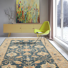6x9 Navy, Gray, Beige Color Hand Knotted Oushak Wool Traditional Oriental Rug