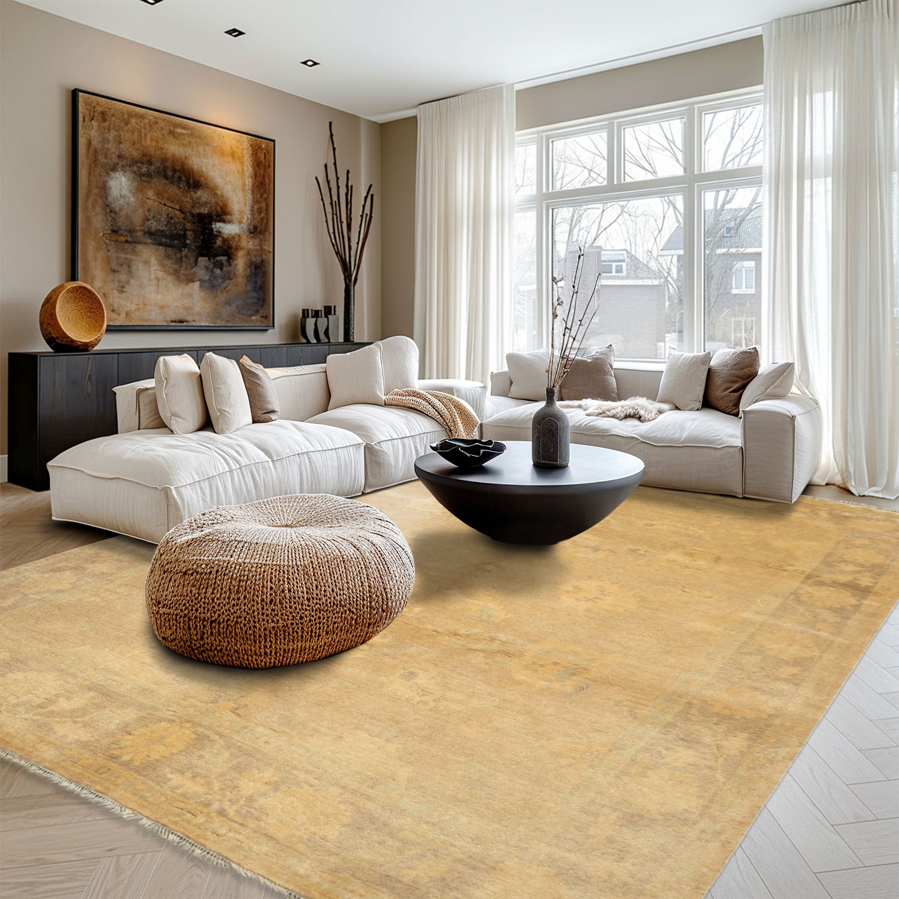 8x10 Beige, Taupe, Celadon Color Hand Knotted Oushak New Zealand Wool Transitional Oriental Rug