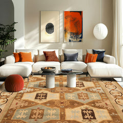 8x10 Beige, Gold, Sage Color Hand Knotted Tibetan Wool Modern & Contemporary Oriental Rug