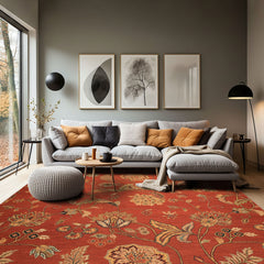 8x10 Rust, Gold, Charcoal Color Hand Knotted Soumak Wool Transitional Oriental Rug