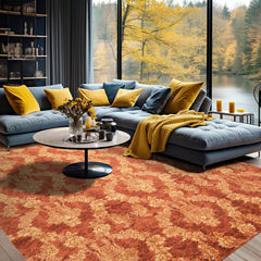 9x12 Rust, Gold, Color Hand Loomed Tibetan Wool & Bamboo Silk Transitional Oriental Rug