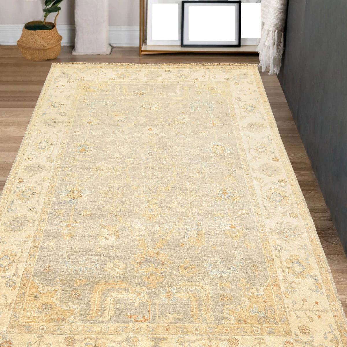6x9 Gray, Slate, Ivory Color Hand Knotted Oushak Wool Transitional Oriental Rug