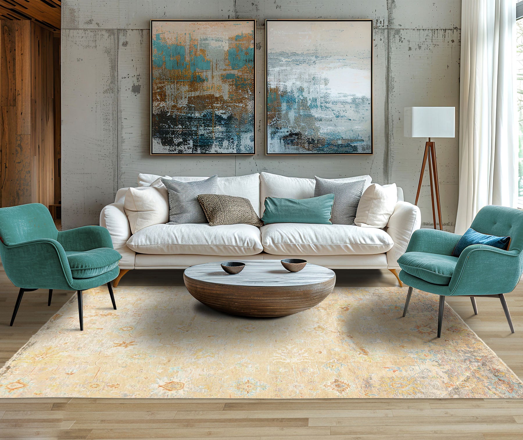 6x9 Beige, Aqua, Taupe Color Hand Knotted Sherpa Viscose Modern & Contemporary Oriental Rug