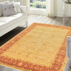 6x9 Beige, Burnt Orange, Mint Color Hand Knotted Agra Wool Traditional Oriental Rug