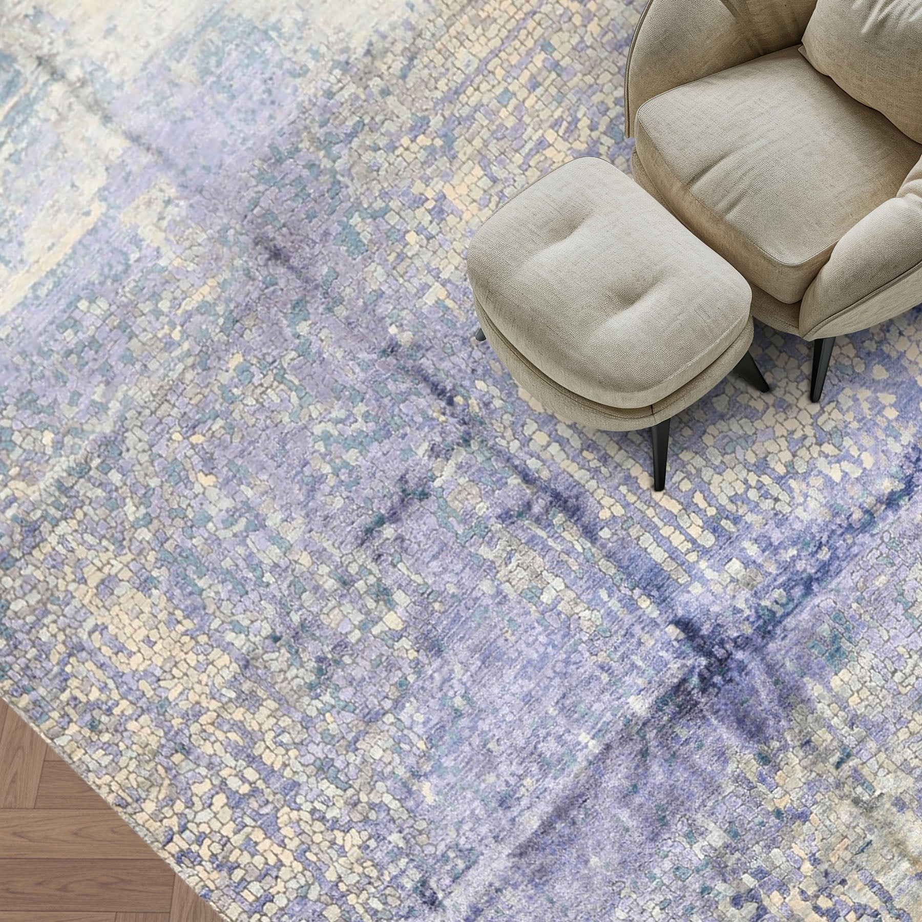 6x9 Lavender, Gray, Aqua Color Hand Knotted Sherpa Viscose Modern & Contemporary Oriental Rug