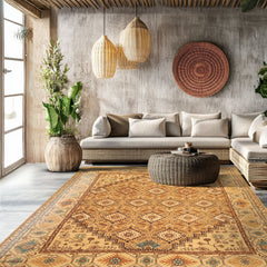8x10 Caramel, Beige, Brown Color Hand Knotted Oushak Wool Transitional Oriental Rug