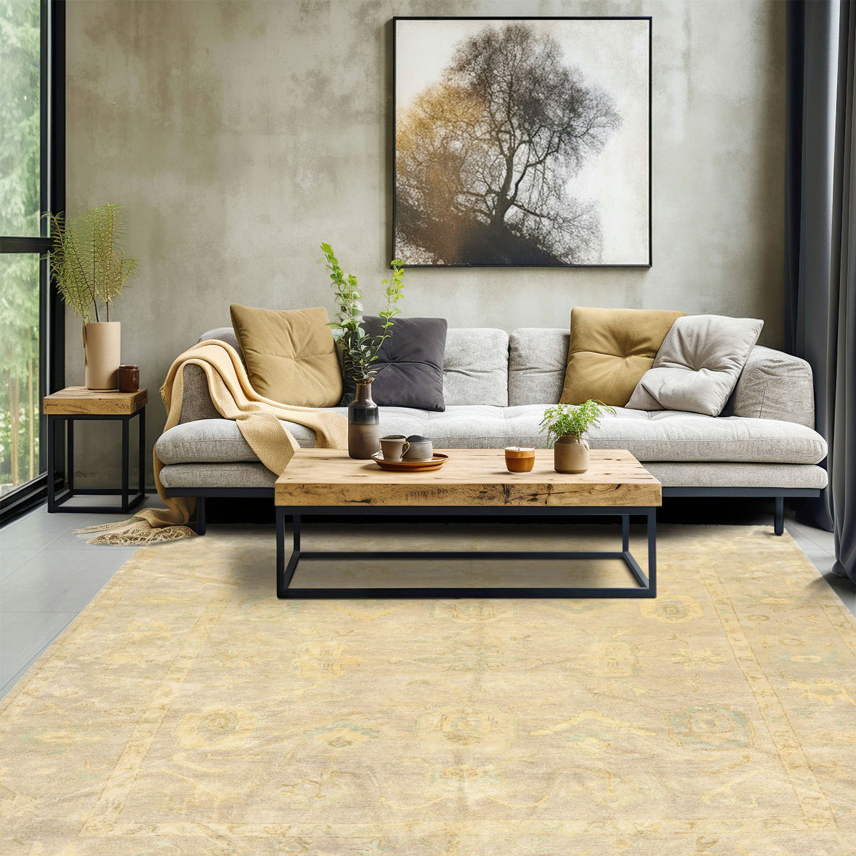 8x10 Taupe, Beige, Turquoise Color Hand Knotted Oushak New Zealand Wool Transitional Oriental Rug
