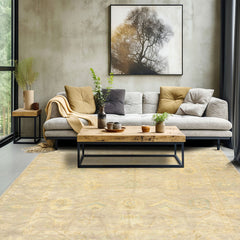 8x10 Taupe, Beige, Turquoise Color Hand Knotted Oushak New Zealand Wool Transitional Oriental Rug