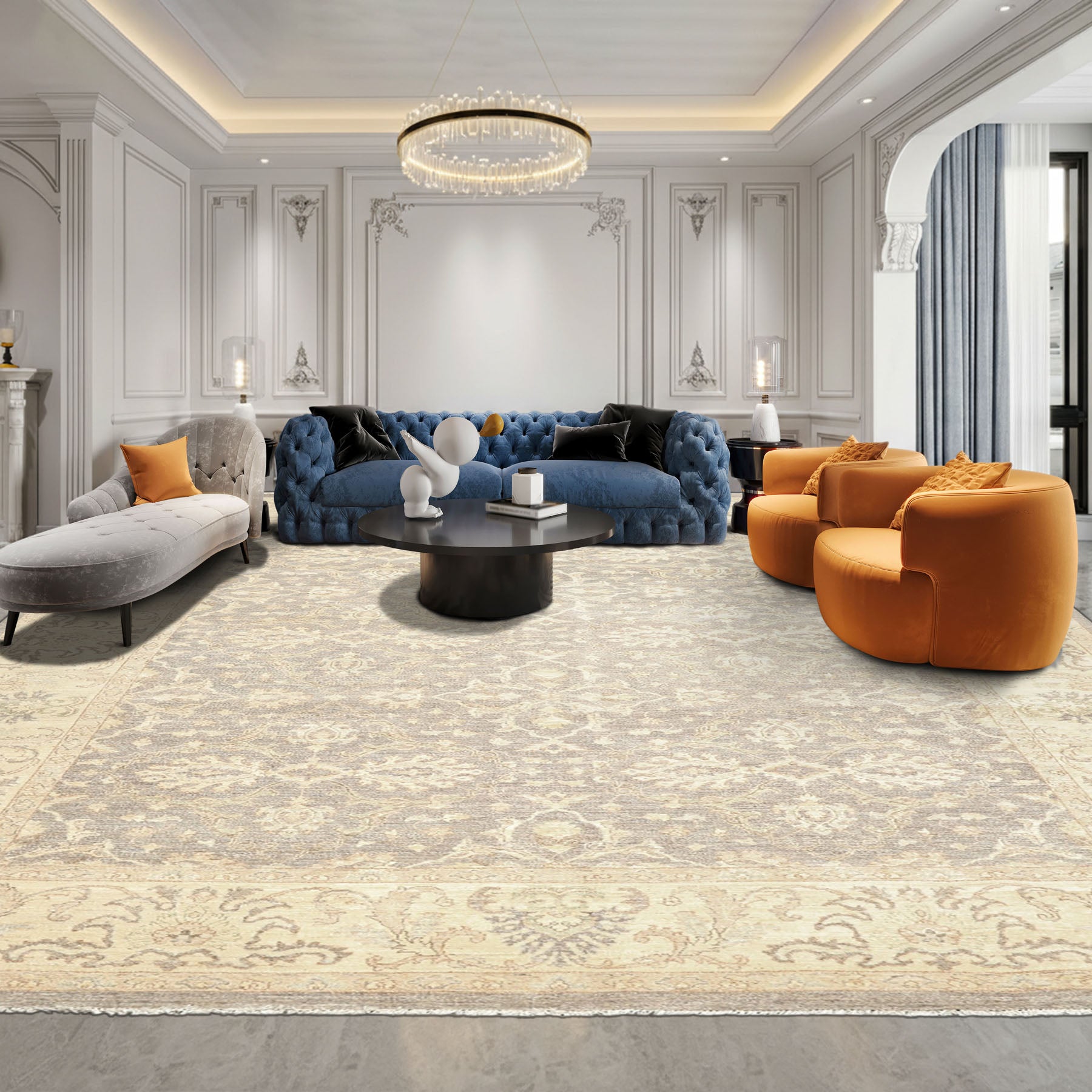 9x12 Taupe, Gray, Ivory Color Hand Knotted Peshawar Wool Transitional Oriental Rug