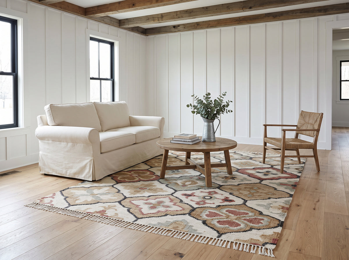Multi Size Ivory Tan Brown Color Hand Woven Kilim Jute Traditional Oriental Rug