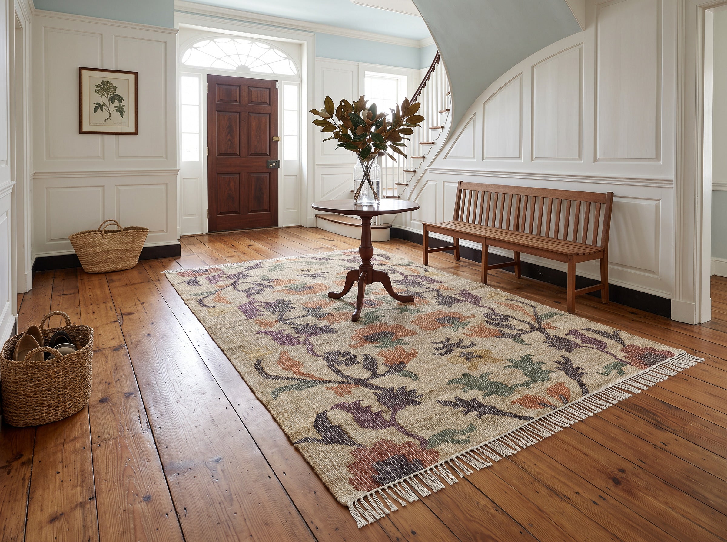 Multi Size Beige Sage Peach Color Hand Woven Kilim Jute Traditional Oriental Rug