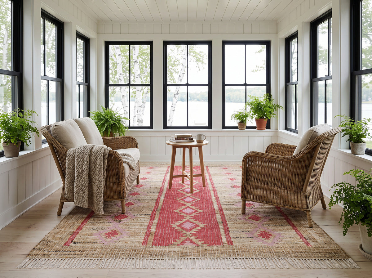 Multi Size Coral Beige Tan Color Hand Woven Kilim Jute Southwestern Oriental Rug
