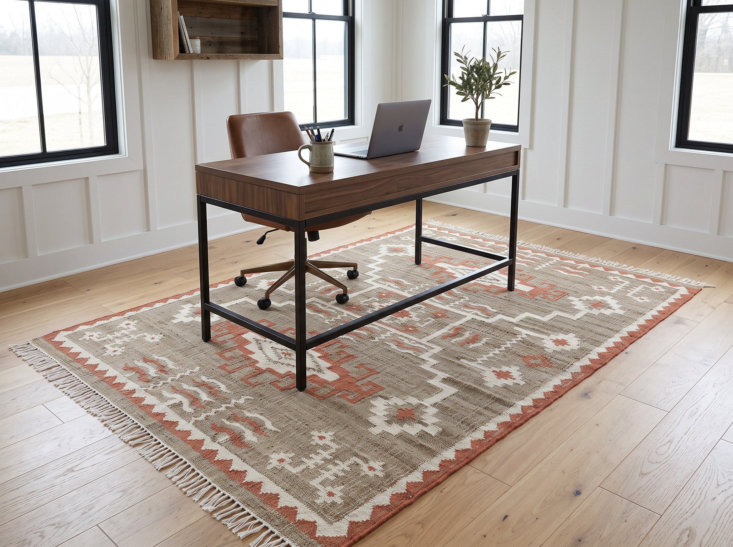 Multi Size Tan Orange Ivory Color Hand Woven Kilim Jute Southwestern Oriental Rug