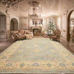 10x14 Gray, Beige, Turquoise Color Hand Knotted Oushak Wool Traditional Oriental Rug