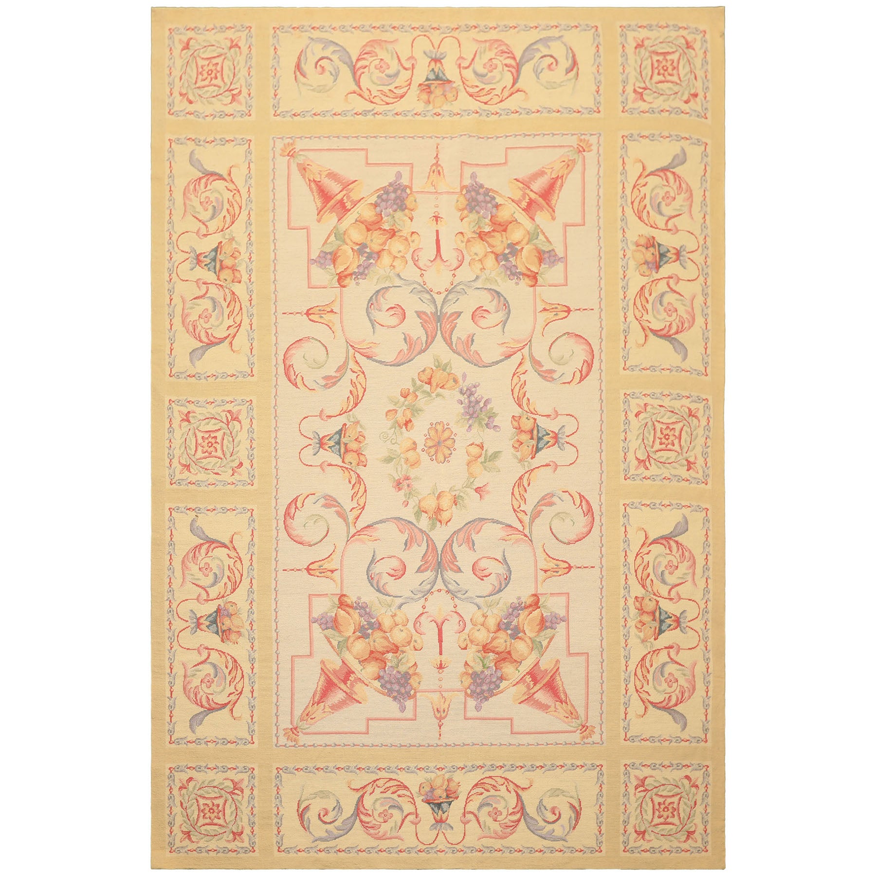 6x8 Beige, Rose, Lavender Color Hand Knotted French Aubusson Needlepoint Wool Traditional Oriental Rug