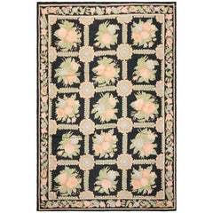 6x9 Charcoal, Green, Rose Color Hand Woven Chainstitch Wool Traditional Oriental Rug