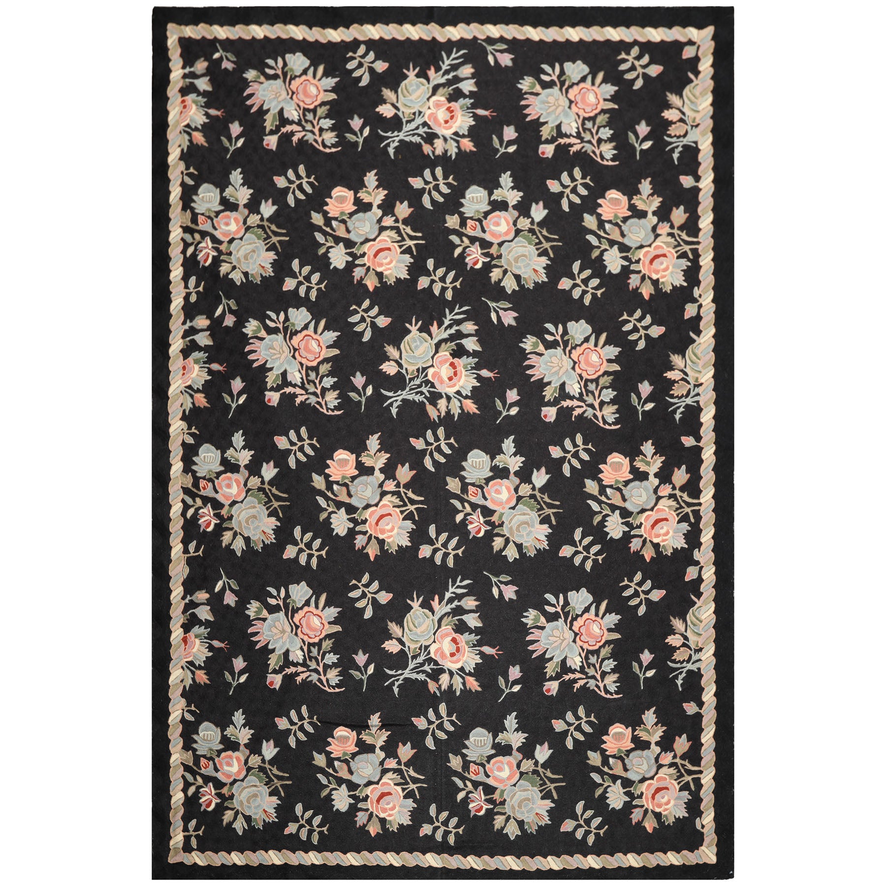6x9 Charcoal, Rose, Green Color Hand Woven Chainstitch Wool Traditional Oriental Rug