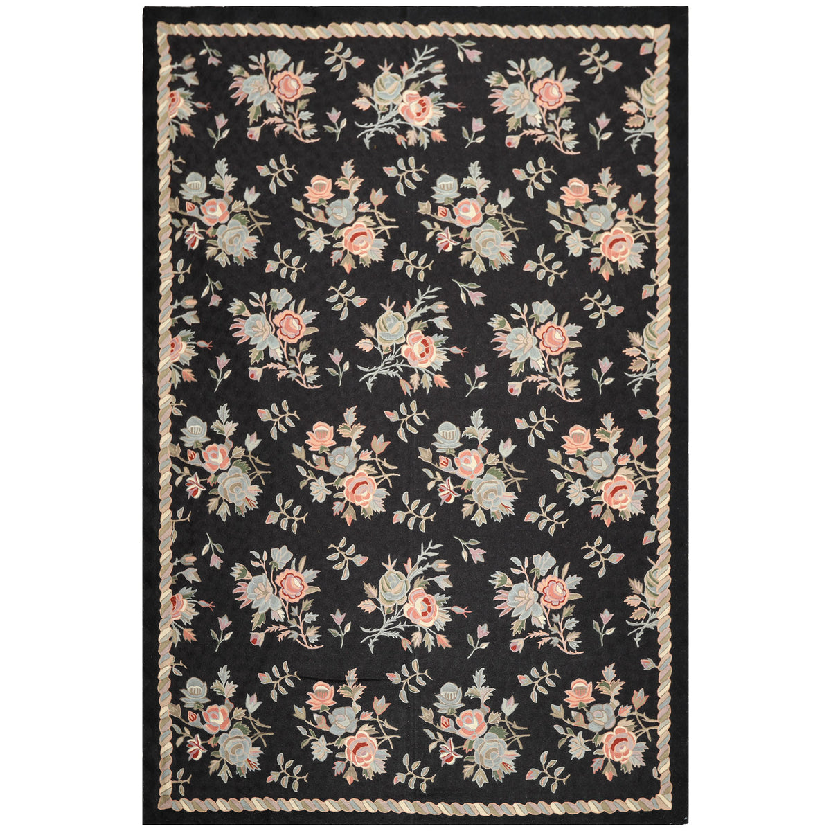 6x9 Charcoal, Rose, Green Color Hand Woven Chainstitch Wool Traditional Oriental Rug