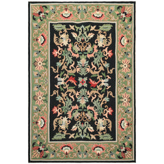6x9 Black, Mint, Blush Color Hand Woven Portugese Needlepoint Wool Traditional Oriental Rug