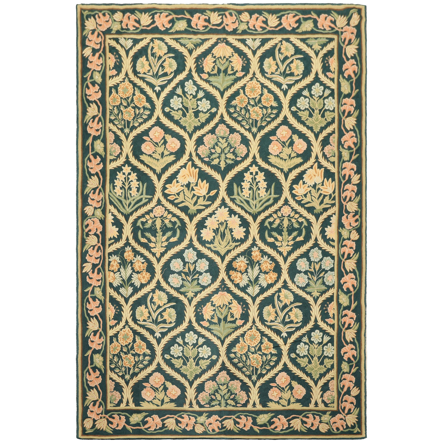 6x9 Green, Beige, Brown Color Hand Woven Chainstitch Wool Traditional Oriental Rug