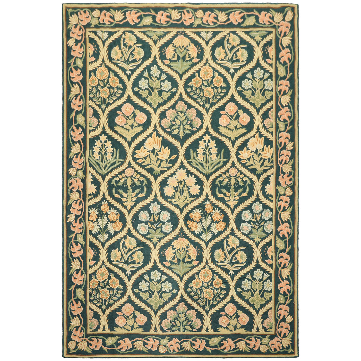 6x9 Green, Beige, Brown Color Hand Woven Chainstitch Wool Traditional Oriental Rug