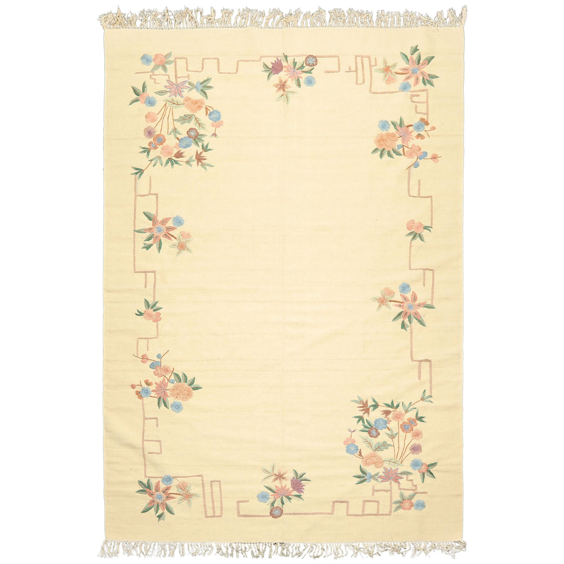 6x9 Ivory, Pink, Blue Color Hand Woven Kilim Wool Transitional Oriental Rug