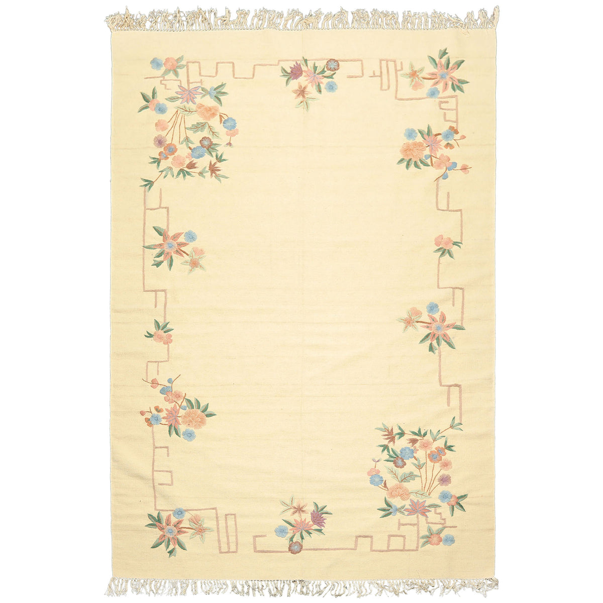 6x9 Ivory, Pink, Blue Color Hand Woven Kilim Wool Transitional Oriental Rug