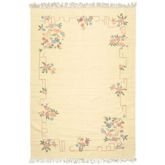 6x9 Ivory, Pink, Blue Color Hand Woven Kilim Wool Transitional Oriental Rug