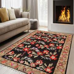6x9 Charcoal, Chocolate, Sage Color Hand Woven Anatolian Kilim Wool Traditional Oriental Rug
