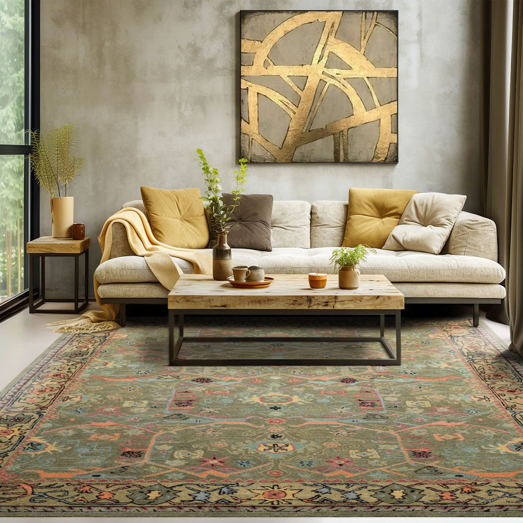 Multi Size Sage Pistachio Blush Color Hand Tufted  Wool Traditional Oriental Rug