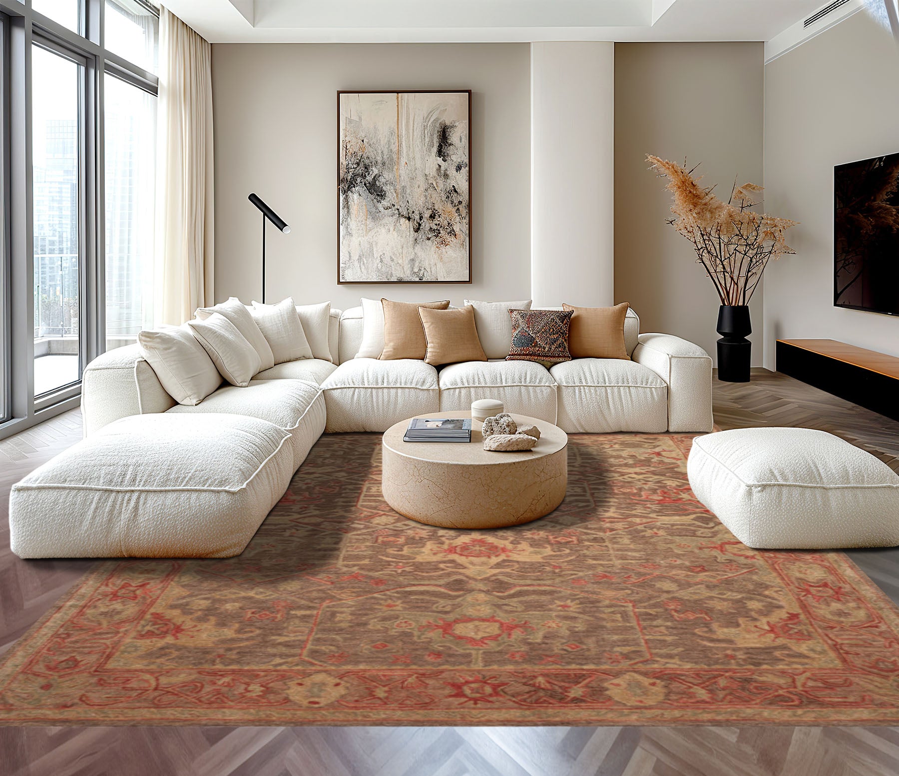 Multi Size Brown Taupe Coral Color Hand Tufted  Wool Traditional Oriental Rug