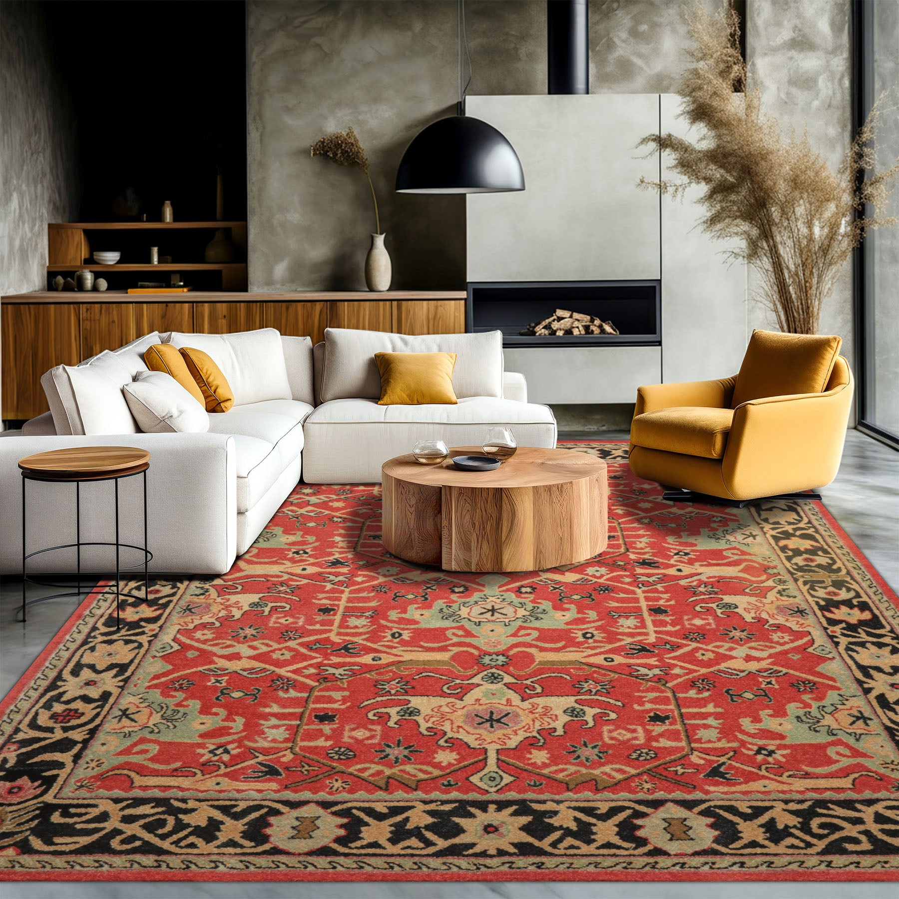 Multi Size Coral Charcoal Peach Color Hand Tufted  Wool Traditional Oriental Rug