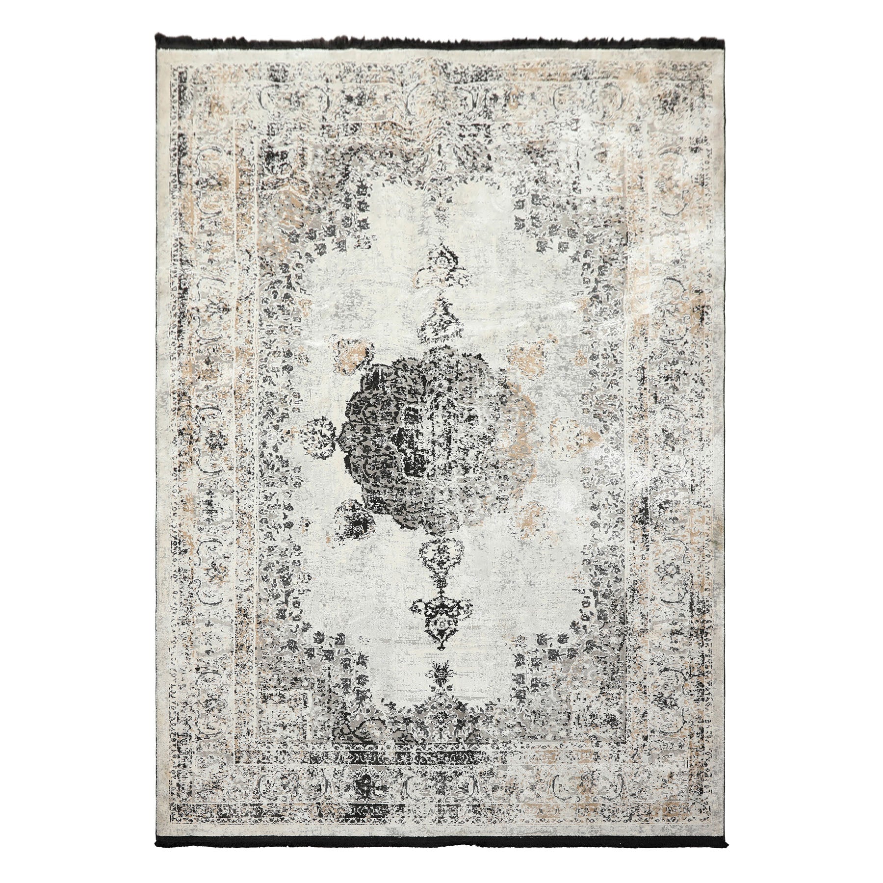 5x7 Cream, Charcoal, Gray Color Machine Made  100% Bamboo Silk Traditional Oriental Rug
