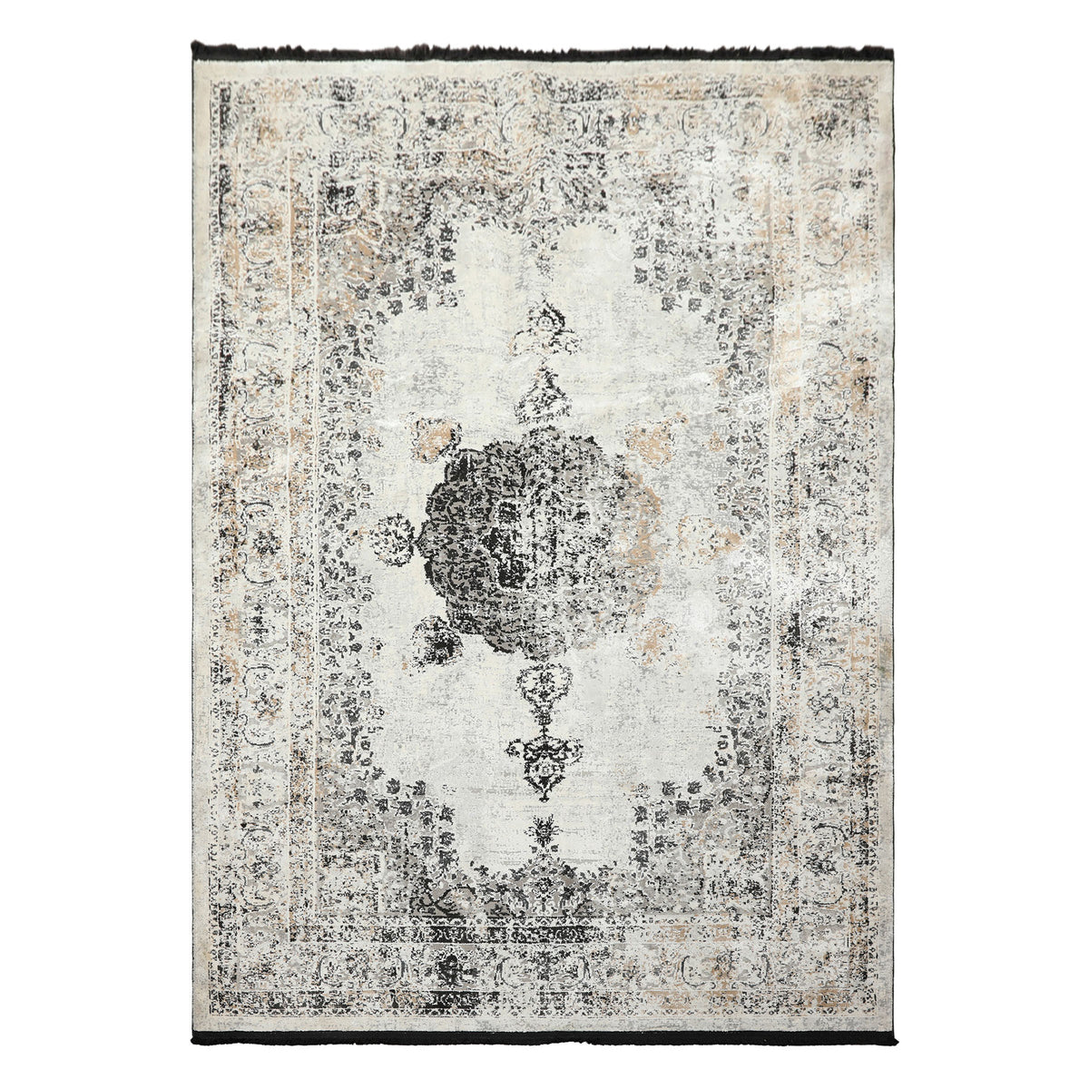 5x7 Cream, Charcoal, Gray Color Machine Made  100% Bamboo Silk Traditional Oriental Rug