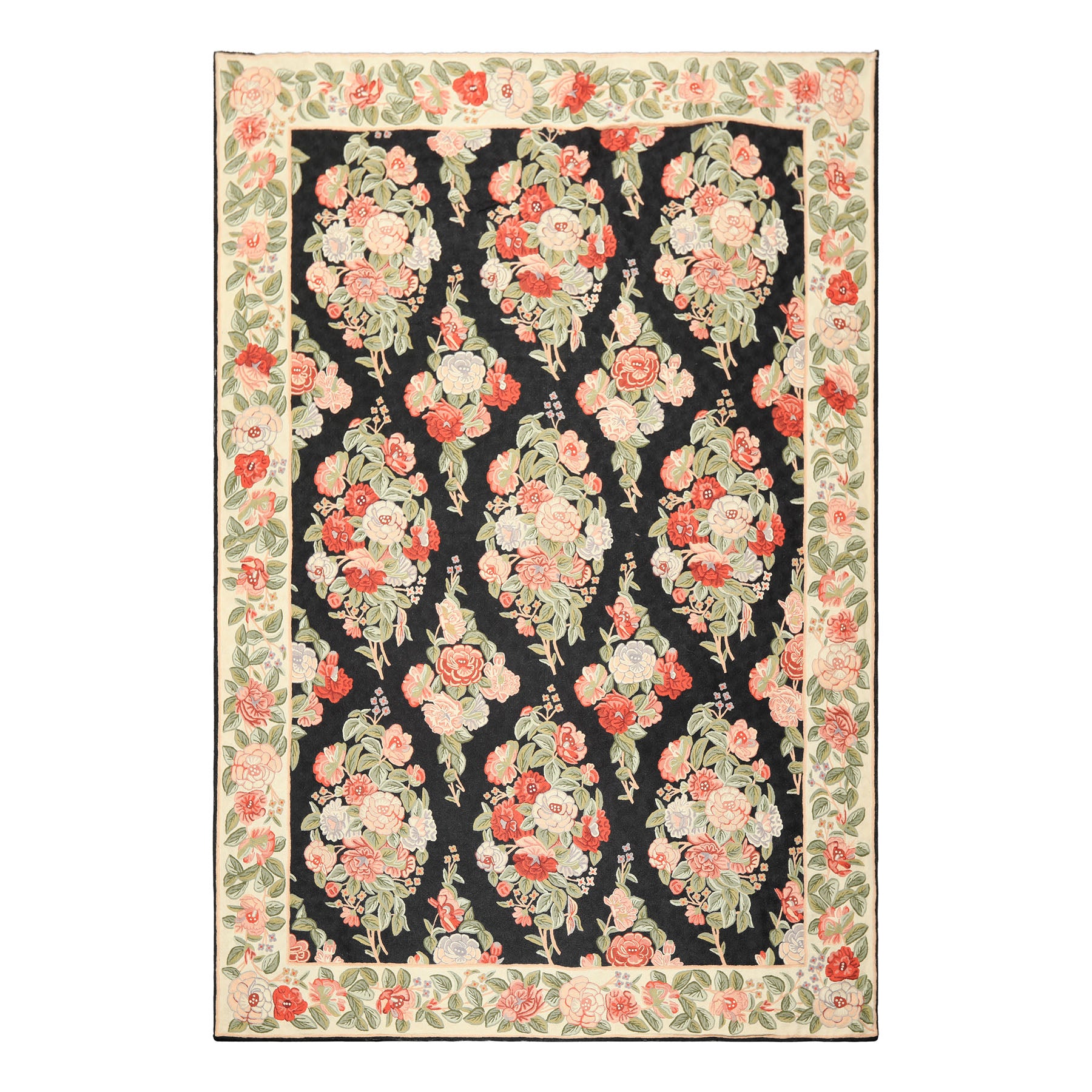 6x9 Charcoal, Sage, Ivory Color Hand Woven Chainstitch Needlepoint Wool Traditional Oriental Rug